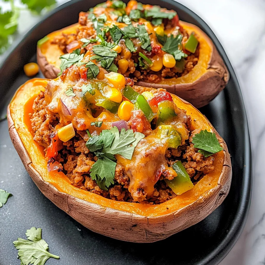 Ground Turkey Stuffed Sweet Potato