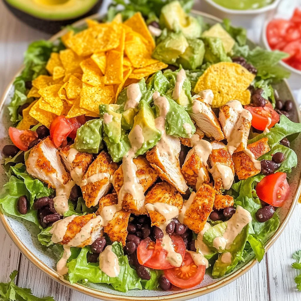 Loaded Chicken Taco Salad with Creamy Lime-Cilantro Dressing