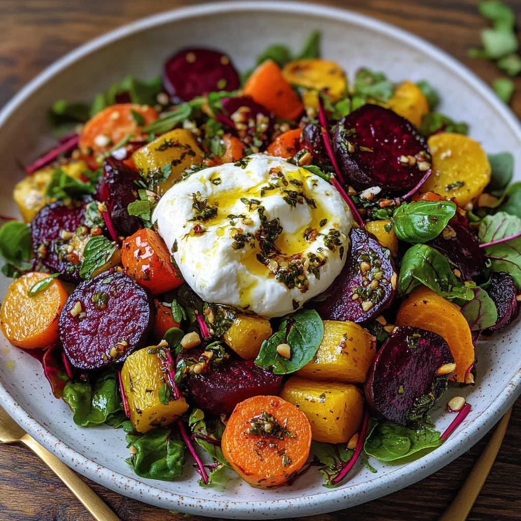 Roasted Beets and Carrots Salad with Burrata