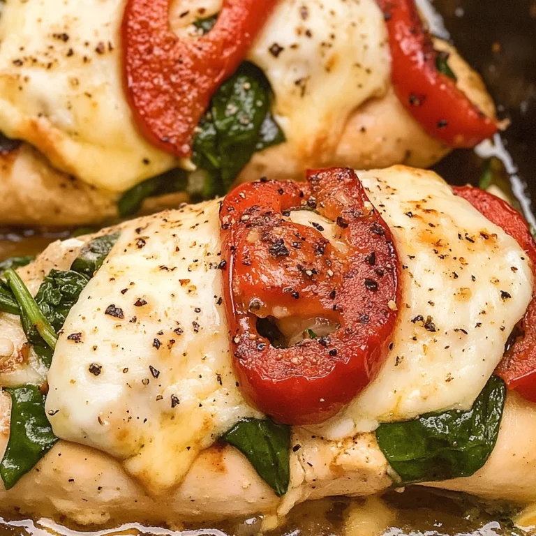 Roasted Red Pepper, Spinach, and Mozzarella Stuffed Chicken