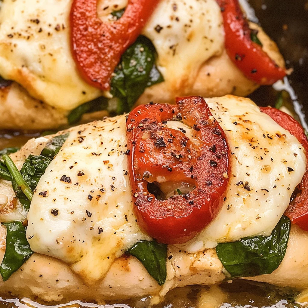 Roasted Red Pepper, Spinach, and Mozzarella Stuffed Chicken