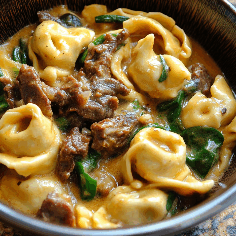 Cheesesteak Tortellini in Rich Provolone Sauce