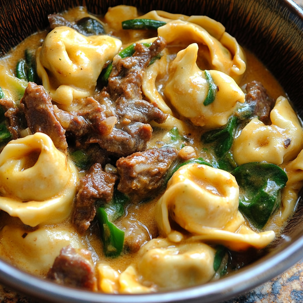Cheesesteak Tortellini in Rich Provolone Sauce